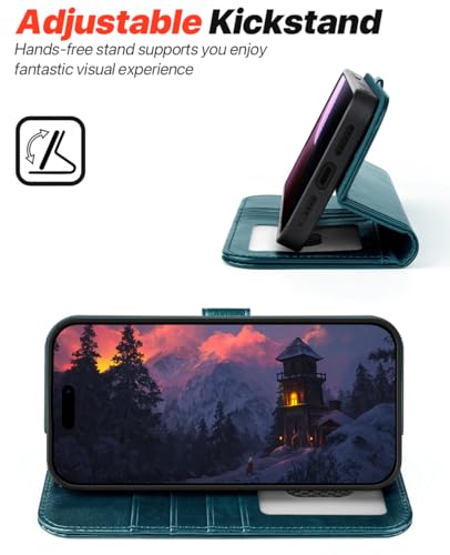 OCASE for iPhone 16 Pro Max Case Detachable Wallet Case with Card Holder, 2 in 1 Pu Leather Flip Folio with RFID Blocking Stand Wrist Strap Shockproof Phone Cover 6.9 Inch 2024, Peacock Blue - color: Peacock Blue, size: iPhone 16 Pro Max