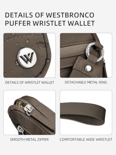 WESTBRONCO Wristlet Wallets for Women – RFID Blocking Quilted Nylon Phone Wallet, Card Holder Purse for Travel & Everyday Use - color: Coffee