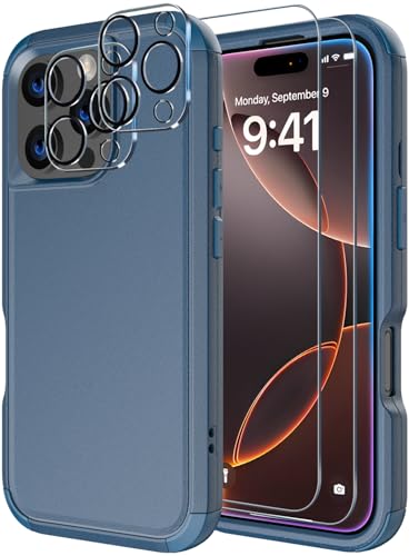 Diverbox for iPhone 16 Pro Max Case [Shockproof] [Dropproof] [Tempered Glass Screen Protector + Camera Protectors] Heavy Duty Protection Phone Case Cover for Apple iPhone 16 Pro Max (Blue) - color: Blue, size: For iphone 16 Pro Max