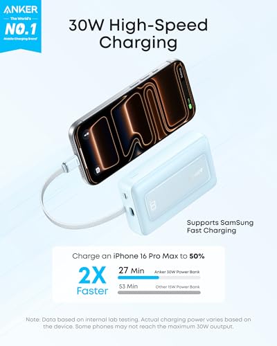 Anker Power Bank,10,000mAh 30W with USB-C Travel Essential Portable Charger - color: Blue, size: 10000 MAh