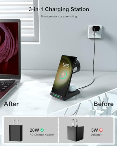 Wireless Charger for Samsung - NANAMI 3 in 1 Phone and Watch Charger Stand - color: Black