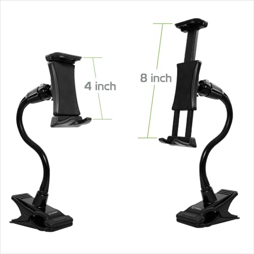 Gooseneck Flexible Cell Phone Holder and Tablet Mount with Clamp. Clip-On Stand for Bedroom Desktop Kitchen Office Car Compatible for iPad Pro Air Mini, Galaxy Smartphones iPhones, Google Pixels