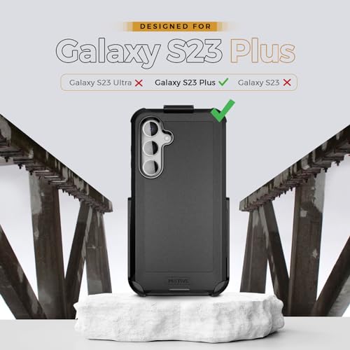 MOTIVE Heavy Duty Case for Samsung Galaxy s23 Plus, Belt Clip | 6.6" | Bunker Series, Military Grade Multi-Layer Protection, PC/TPU Build, Sealed Port Cover, 20 ft Drop tested - size: S23 Plus