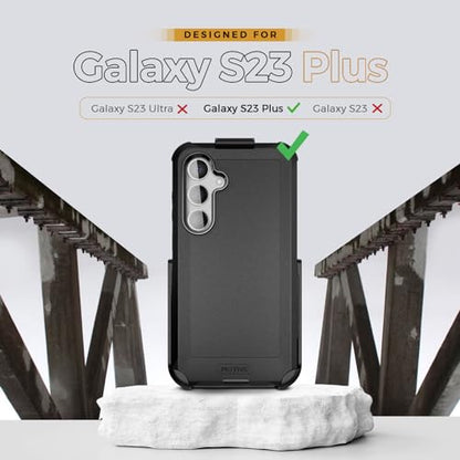 MOTIVE Heavy Duty Case for Samsung Galaxy s23 Plus, Belt Clip | 6.6" | Bunker Series, Military Grade Multi-Layer Protection, PC/TPU Build, Sealed Port Cover, 20 ft Drop tested - size: S23 Plus