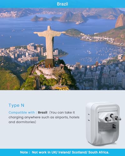 VINTAR Brazil Power Adapter 2 Pack, Foldable US to Brazil Travel Adaptor - style: Type N - Brazil