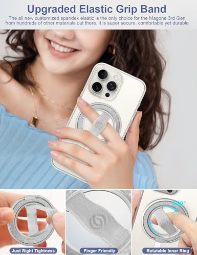[Stylish Twinkle] EWA MagOne for Magsafe Phone Grip Kickstand [Replaceable Elastic Finger Loop], Mag Safe Ring Holder Stand, Magnetic Phone Accessories for iPhone 17,16,15,14,13,12-(Glitter Silver) - color: Glitter Silver