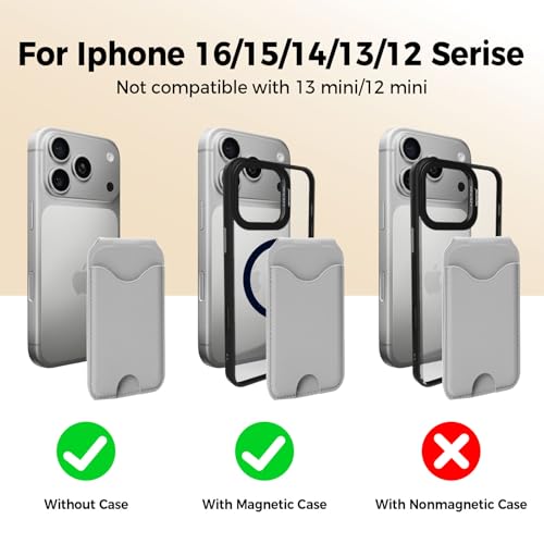 Upgraded for MagSafe Wallet with Makeup mirror，Stronger Magnetic rfid blocking Wallet for iPhone Air 17 16 15 14 13 12 Pro Max,5 Cards Holder with Adjustable Stand - color: Gray