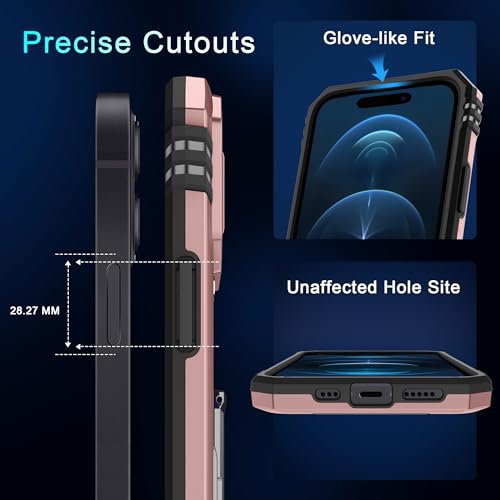 DEERLAMN Case for iPhone 15 with Slide Camera Cover + Screen Protector (2 Packs), Rotated Ring Kickstand Military Grade Shockproof Protective Cover-Rose Gold - color: Rose Gold