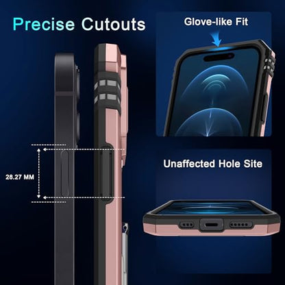 DEERLAMN Case for iPhone 15 with Slide Camera Cover + Screen Protector (2 Packs), Rotated Ring Kickstand Military Grade Shockproof Protective Cover-Rose Gold - color: Rose Gold