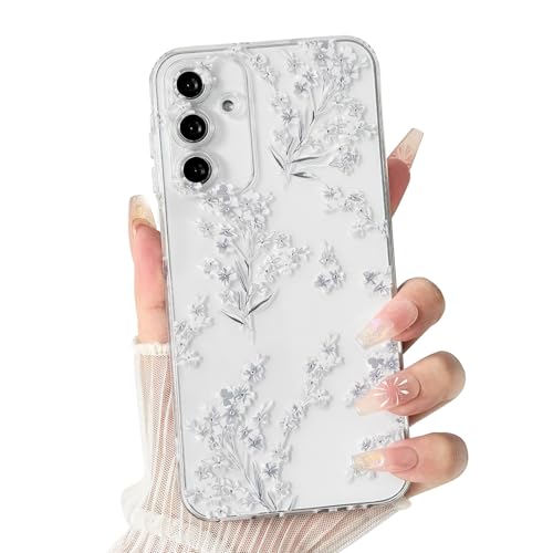 NITITOP Compatible with Samsung Galaxy S24 / S25 Case Clear Cute Flowers Floral Leaves for Women Girls Soft TPU Durable Full Camera Lens Shockproof Protective Cover - White - color: White, size: Samsung Galaxy S24 / S25
