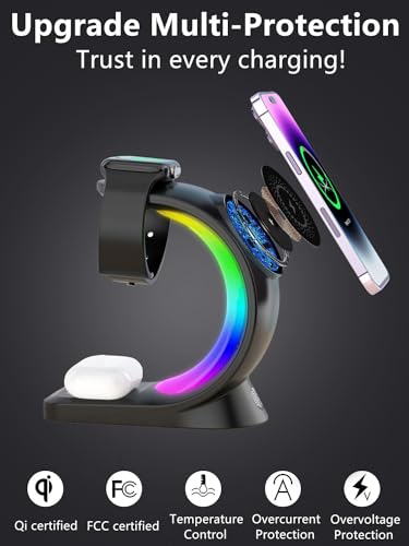 3 in 1 Wireless Charging Station, 15W Fast Magnetic Wireless Charger - color: Black