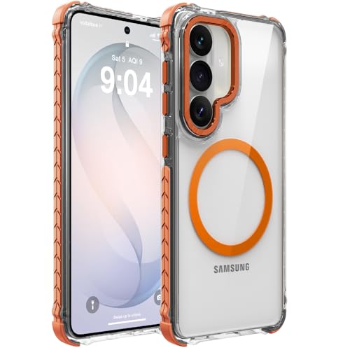DEERLAMN Strong Magnetic Case for Samsung Galaxy S26 6.3-Inch,[Compatible with Magsafe][Military Grade Drop Protection] Clear Slim Shockproof Protective Phone Cover, Transparent+Orange - color: Clear+Orange, size: For Samsung Galaxy S26-6.3 Inch