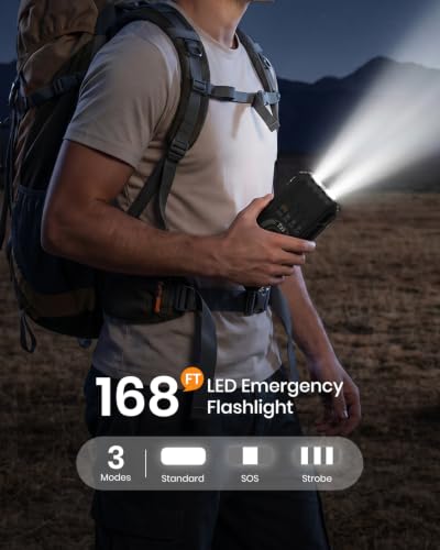 FEELLE Solar Power Bank 50000mAh Magnetic Portable Charger with Hand Crank - color: Black