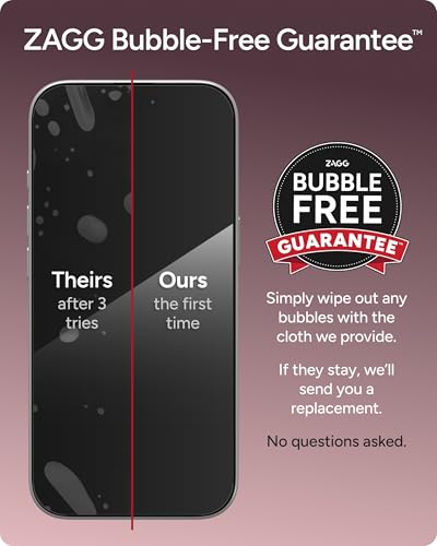 ZAGG Glass Elite Screen Protector for iPhone 17 Pro Max - 5X Stronger Tempered Glass, ClearPrint Technology for Smudge Free Clarity, Smooth Feel, Full Coverage, InvisibleShield, Easy Two-Step Installation - size: iPhone 17 Pro Max, style: Glass Elite