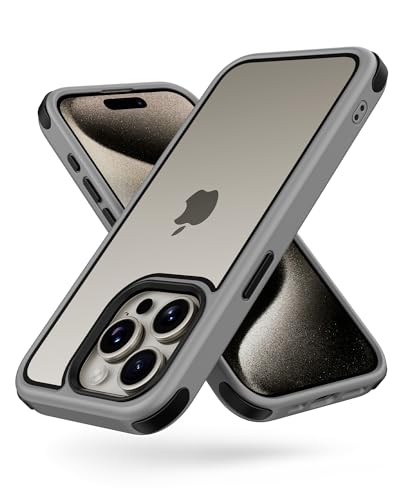 Mobnano Compatible with iPhone 15 Pro Case, with Multicolor Protective Shockproof Bumpers, Crystal Clear Back Not Yellowing Anti-Scratch Hard PC Back & Soft Silicone TPU Frame Cover - Grey/Black - color: Grey/Black, size: iPhone 15 Pro