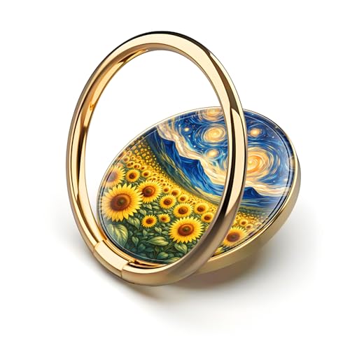 Cell Phone Ring Holder, Cute Metal Phone Grip Stand Finger Ring Kickstand, Flexible 360°Rotation Phone Tablet Case Accessories Compatible with Most Phones Abstract Mountain Sunflower - color: Abstract Mountain Sunflower