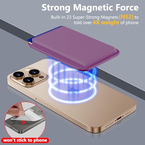 Upgraded MagSafe Wallet, Magnetic Phone Wallet 3 Cards Holder, 23 Magnets, Credit Card RFID Blocking, Slim Leather, Magnetic Wallets for iPhone 17/16/15/14/13/12 Series-Wine Red - color: Wine Red
