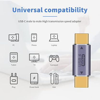 Duttek USB C to USB C Adapter 40Gpbs, 8k@60HZ and 100W Fast Charging, Type C Male to Male Adapter Compatible with Thunderbolt 3/4 MacBook Pro/Air, Laptop, Phones and More Type C Devices (2 Pack) - style: 40G USB C Male to Male Adapter