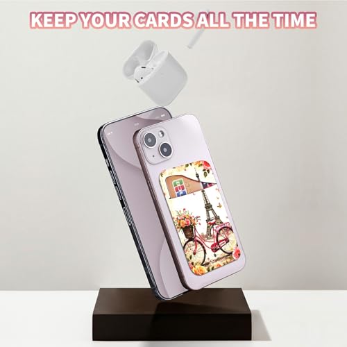 Phone Credit Card Holder Stick on, Cell Phone Pocket Self Adhesive Stretchy Stick on Wallet ID Credit Card Case Pouch Sleeve with Flap for All Smartphones, Bicycle Leaning Tower - color: Bicycle Leaning Tower