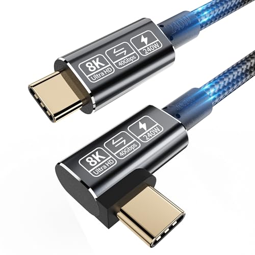 USB C Thunderbolt 4 Cable - 3.3FT, 240W Monitor Cable with 40Gbps Data Transfer and 8K Video, Compatible with Thunderbolt 3 - size: Right Angle 40Gbps Data Transfer Cable 3.3FT