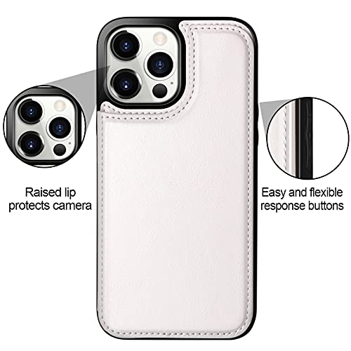 HianDier for iPhone 13 Pro Max Wallet Case with Card Holder Slot White | Phone Case iPhone 13 Pro Max for Women Men Slim Protective With Flip Folio Soft Pu Leather Magnetic Closure Cover 6.7-inch - color: White