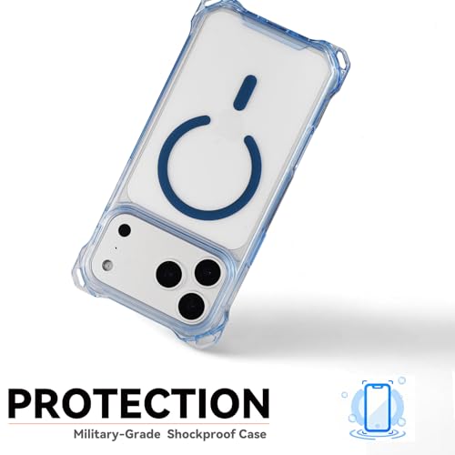 Magnetic for iPhone 17 Pro Crossbody Phone Case,Mist Blue,Clear Magnetic Soft Frame PC Back Shockproof Protective Phone Cover with Adjustable Detachable Lanyard,Compatible with MagSafe - color: Mist Blue, size: iPhone 17 Pro