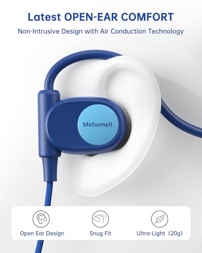 Mehomeli Kid Headphones, Air Conduction Open Ear Headphones, 3.5mm Jack - color: Blue