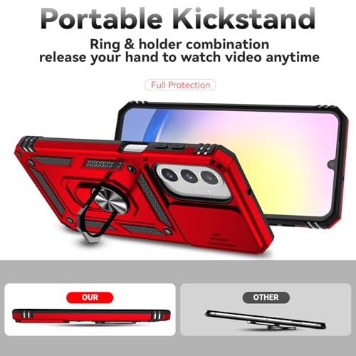 for Samsung Galaxy A17 / Galaxy A26 5G Case, with Slide Camera Cover HD Screen Protector [Military Grade Drop Tested] Ring Holder Kickstand Protective Phone Case for Samsung Galaxy A17, Red - color: Red w/ Slide Camera 2nd gen. Military Grade