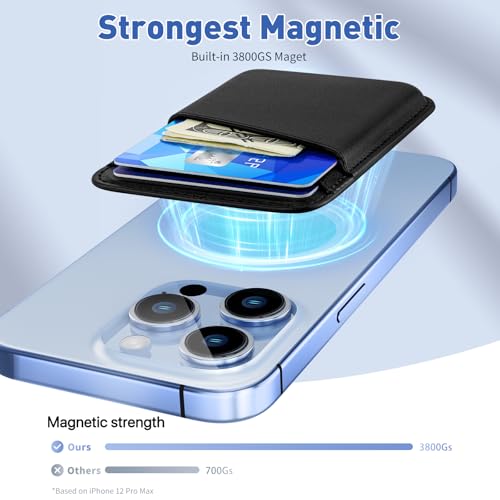 SHANSHUI Wallet Compatible with Magsafe, Soft Leather Magnetic Phone Wallet Credit Card Holder for Back of Phone Compatible with iPhone 17/16/15/14/13/12 Mini/Plus/Pro/Pro Max - color: Black