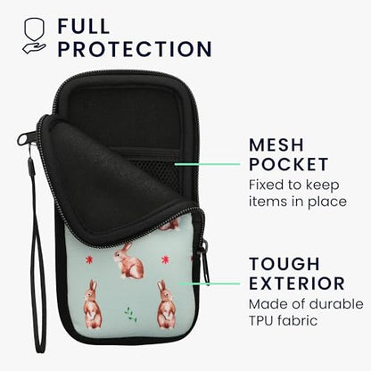 kwmobile Neoprene Sleeve for Smartphone Size XXL - 7" - Shock Absorbing Pouch Case - Protective Phone Bag - Rabbits and Flowers White/Brown/Gray Green - style: Rabbits and Flowers 02-05-172