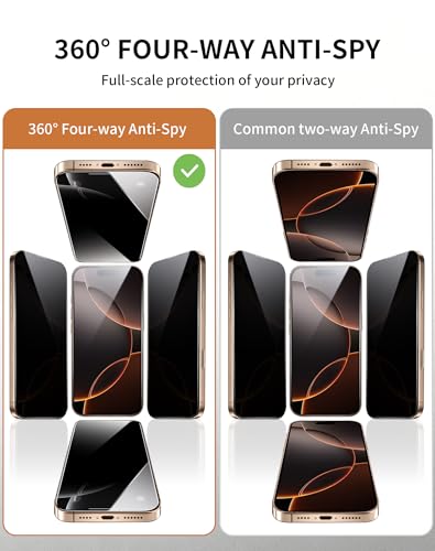 2 Pack 360 Privacy Screen Protector for iPhone 17/16 Pro Tempered Glass - size: iPhone17/16Pro 6.3inch