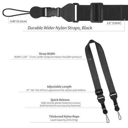 FIEIL 5 Pack Universal Shoulder Strap, Replacement Nylon Neck Lanyard, Comfortable Adjustable Shoulder Strap for iPad, Camera, Crossbody Bag, Binocular, Tablet - size: 5 Pack Black