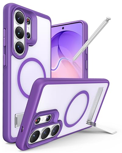 Maledan for Samsung Galaxy S26 Ultra Phone Case Magsafe Compatible Kickstand Camera Protection Military Grade Drop Protection Vibrant Sleek Matte Purple - color: Matte Purple/ Satin Silver Stand, size: for Galaxy S26 Ultra