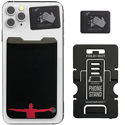 Phone Wallet - Adhesive Card Holder - Cell Phone Pouch - Stick on Lycra Pocket by Gecko - Carry Credit Cards and Cash - color: BASKETBALL