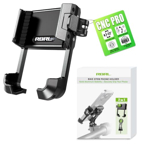 RBRL Bike Phone Holder, CNC Machined & Forged Aluminum Bicycle Stem Phone Mount, 1s Quick-Lock V-Shape Clamp, Anti-Shake Headset Cap Mount Design, Camera Friendly, Fits 4.7–7.2" Phones - color: stem mount