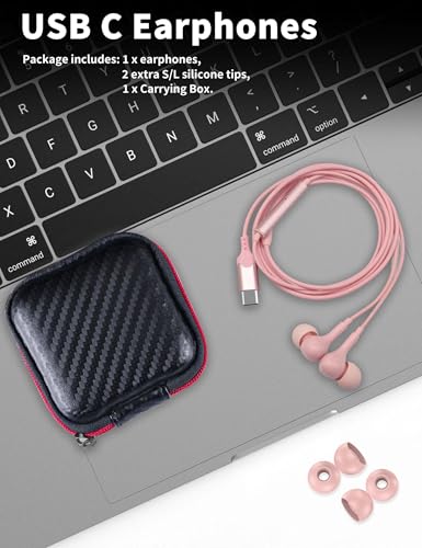 USB C Headphone for Samsung S26 S25 FE S24 A16 A17 Z Wired Earbuds Magnetic - color: Pink