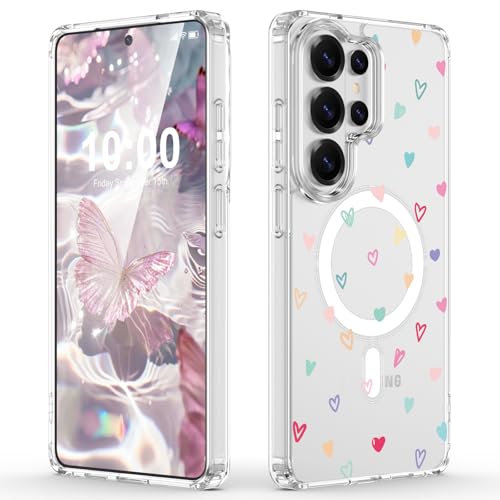 Designed for Samsung Galaxy S26 Ultra Case Magnetic Clear with Love Heart Pattern Shockproof Protective Phone Case Cover for Women Girls - color: Love Heart, size: s26 ultra case