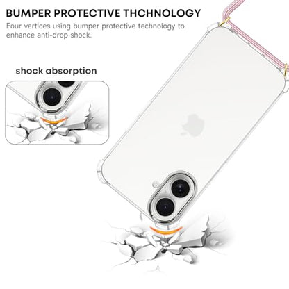 Clear Case for iPhone 17 Adjustable Lanyard Crossbody Neck Strap Women Soft TPU Rubber Bumper Case Cover Transparent Shockproof Protective Phone Case for iPhone 17 - Rose Gold - size: for iPhone 17