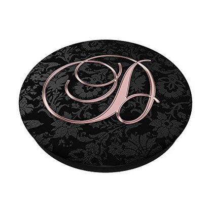 Letter D Golden Rose On Black Floral Design PopSockets PopGrip: Swappable Grip for Phones & Tablets
