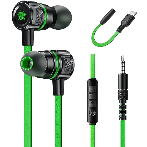 Gaming Earbuds Wired, USB C & 3.5mm Dual Plug in Ear Headphones with Mic and Volume Control for Small Ears, Stereo Bass Noise Isolating Earphones for PC/PS4/PS5/Xbox Series/Switch/Sleep/Sport/Workout - color: Green