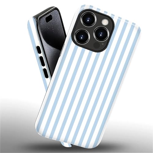 Compatible with iPhone 16 Pro Max Case,Glossy 2-in-1 Sleek All-Inclusive Dual-Layer Material Soft TPU + PC Back for Blue Stripes Geometric Pastel Summer Beach - color: Blue Stripes Geometric Pastel Summer Beach-Glossy, size: iPhone 16 Pro Max