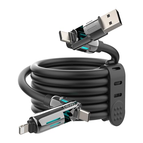 MFish 240W 4-in-1 Fast Charging Cable, Black, 3.3FT - color: Black, size: 3.3FT