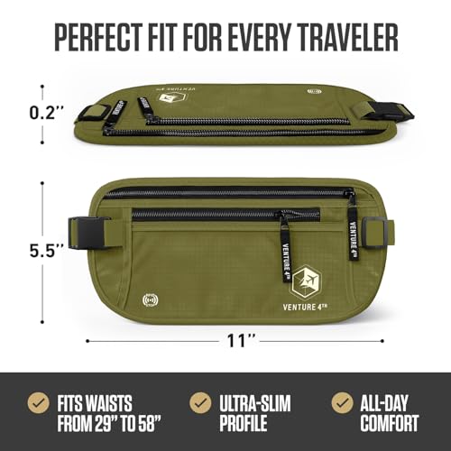 VENTURE 4TH Travel Money Belt, RFID Blocking Passport Holder - Green - color: Green