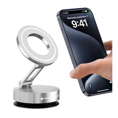 HZEL Car Vacuum Magnetic Phone Holder, Suction Cup Foldable Vehicle Smartphones Mount, 360° Rotatable Adjustable Automotive Cellphone Stand Accessories, Universal for SUV, Sedan, Truck (Silver) - color: Silver