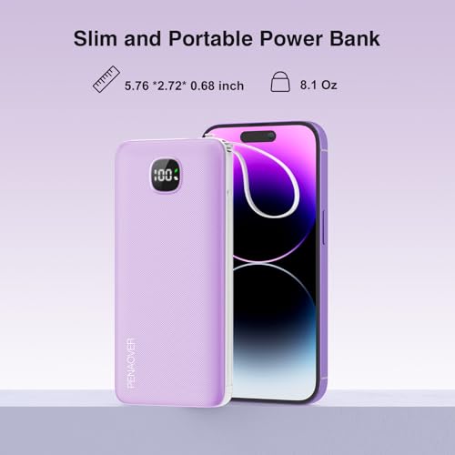 Portable Charger 10000mAh 22.5W Power Bank,Built-in 3 Cables & AC Wall Plug - color: Purple