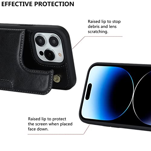 iCoverCase Compatible with iPhone 14 Pro Case with Card Holder, Wallet Case for Women Men RFID Blocking PU Leather Protective Phone Case 6.1 Inch (Black) - color: Black