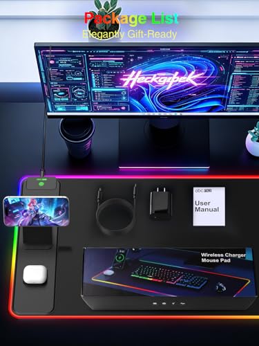Wireless Charging Mouse Pad with Magnetic Phone Stand, 31.5"x15.8" Large - color: RGB-Mag Stand-Adatper