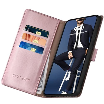 SUANPOT Compatible with iPhone 17 6.3" Wallet case with RFID Blocking Credit Card Holder,Flip Book PU Leather Protective Cover Women Men for Apple 17 Phone case Rose Gold - color: Rose Gold, size: iPhone 17 6.3"