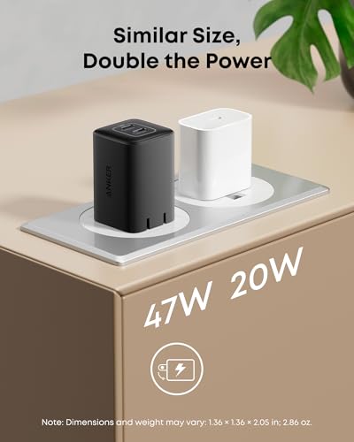 Anker Nano Phone Charger,47W Max 2-Port GaN Fast Charger USB C - color: Black, size: 2.36 x 3.94 x 2.36 Inch