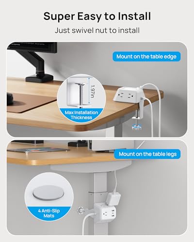 TROND Desk Clamp Power Strip, Desk Charging Station with 5 AC Outlets - color: White, size: 10FT (2U1C)